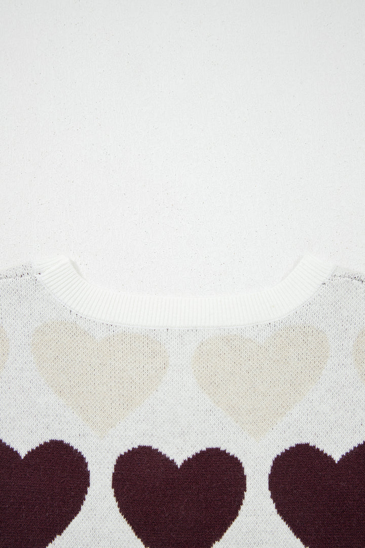White Valentine Heart Short Sleeve Sweater