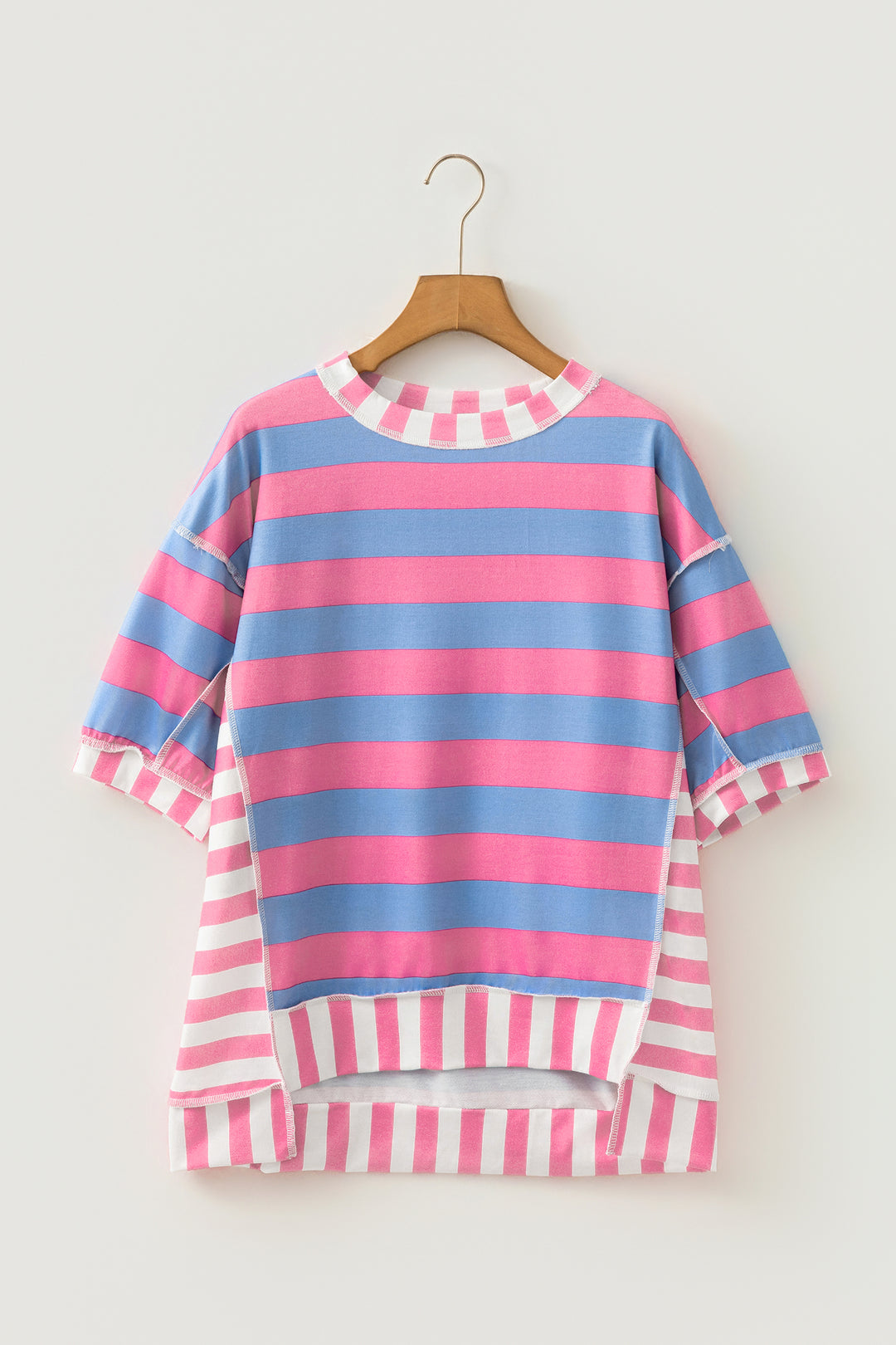 Stripe Exposed Seam Contrast Patchwork Oversized Top