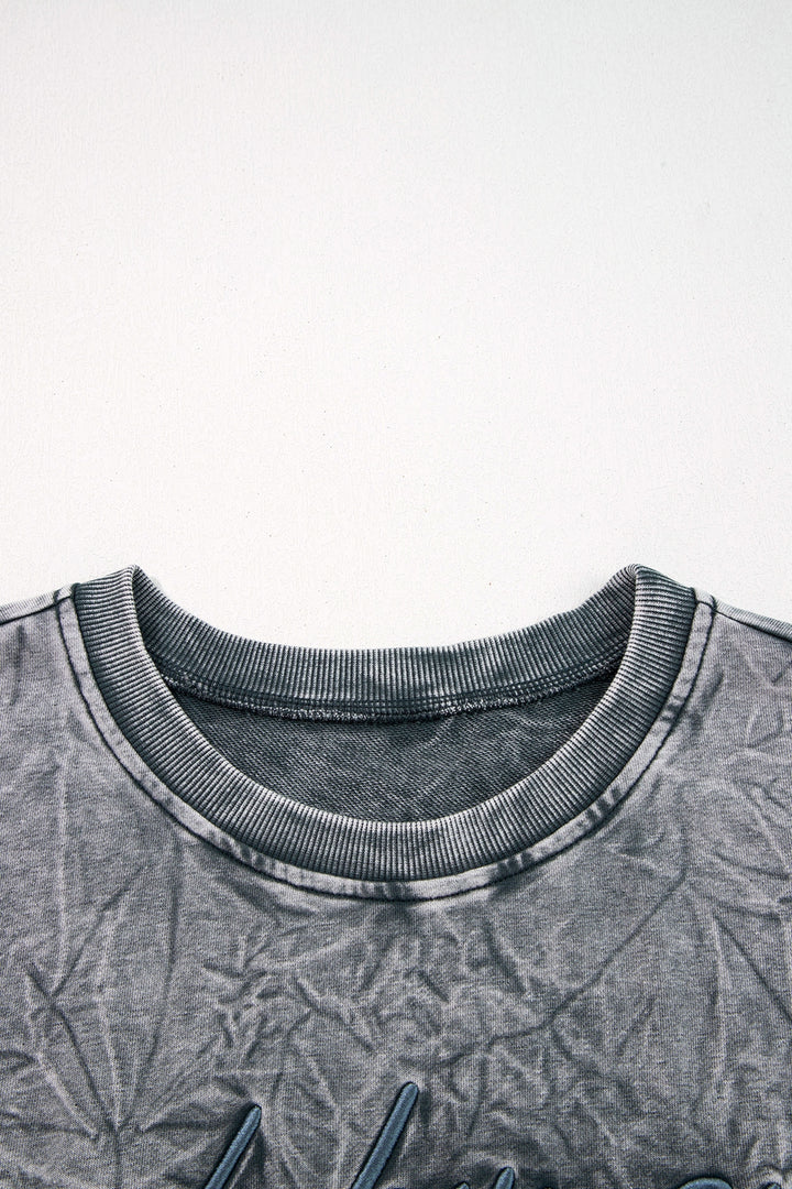 saved by grace Letter Embroidery Mineral Wash Loose Sweatshirt