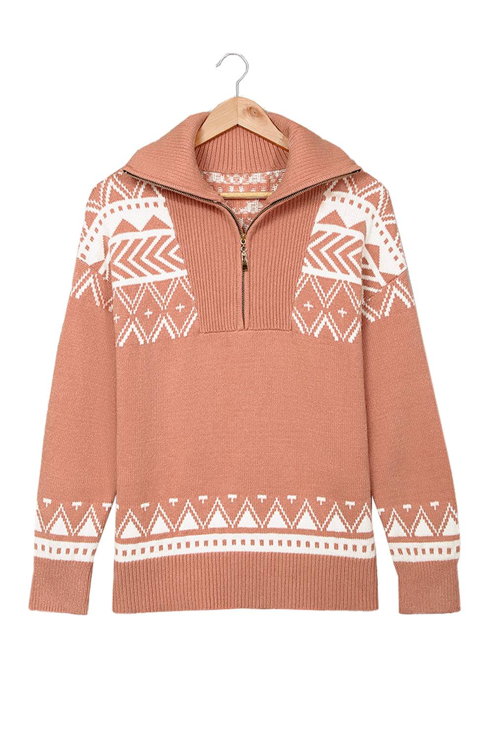 a brown sweater with a white pattern on it