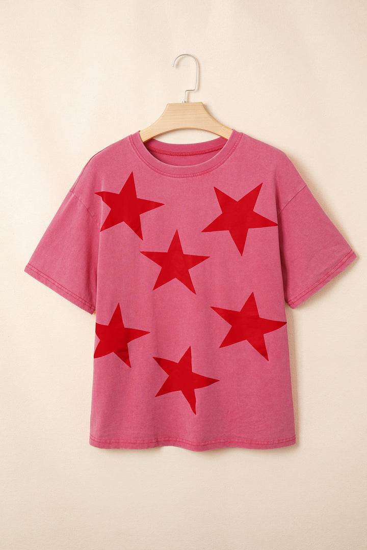 Independence Day Star Printed Mineral Wash T Shirt