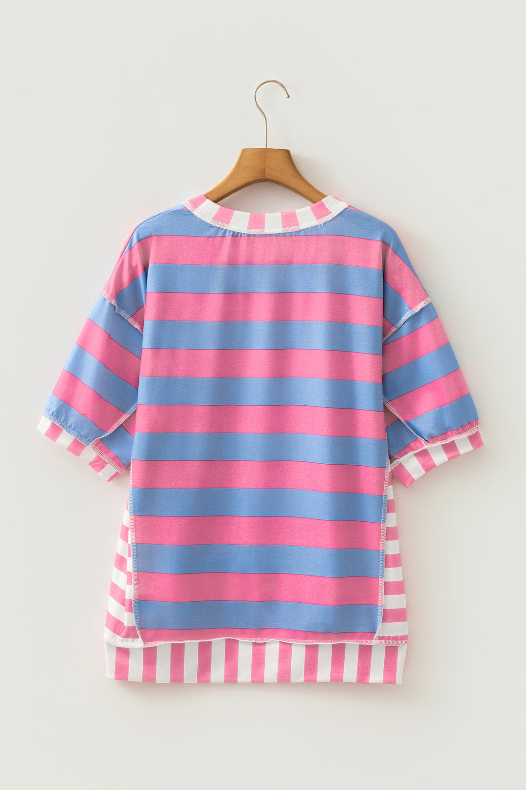 Stripe Exposed Seam Contrast Patchwork Oversized Top