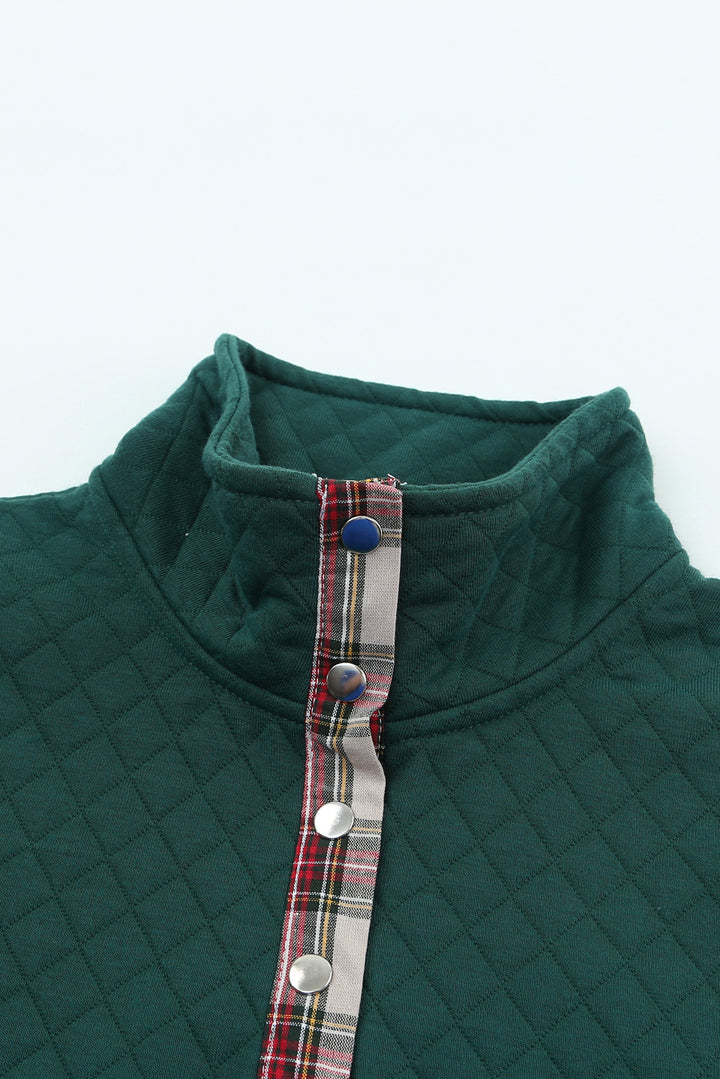 Geometric Texture Plaid Trim Sweatshirt