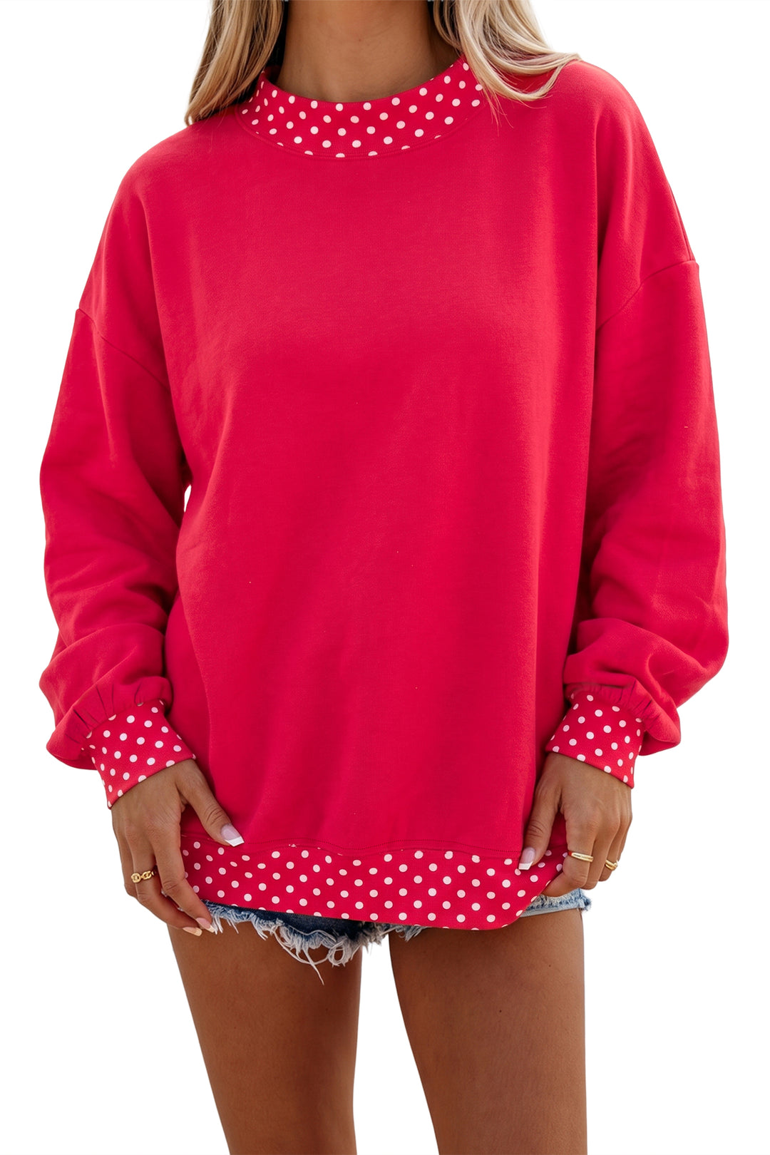 Colorblock Polka Dot Contrast Trim Oversized Sweatshirt