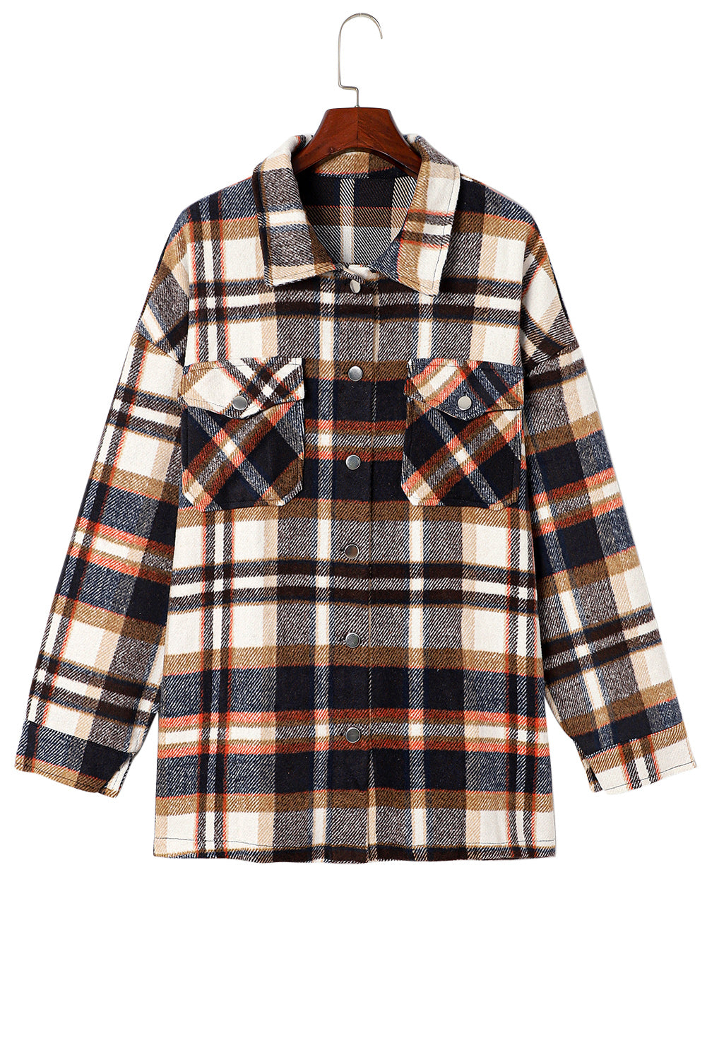 Geometric Plaid Print Pocketed Shacket