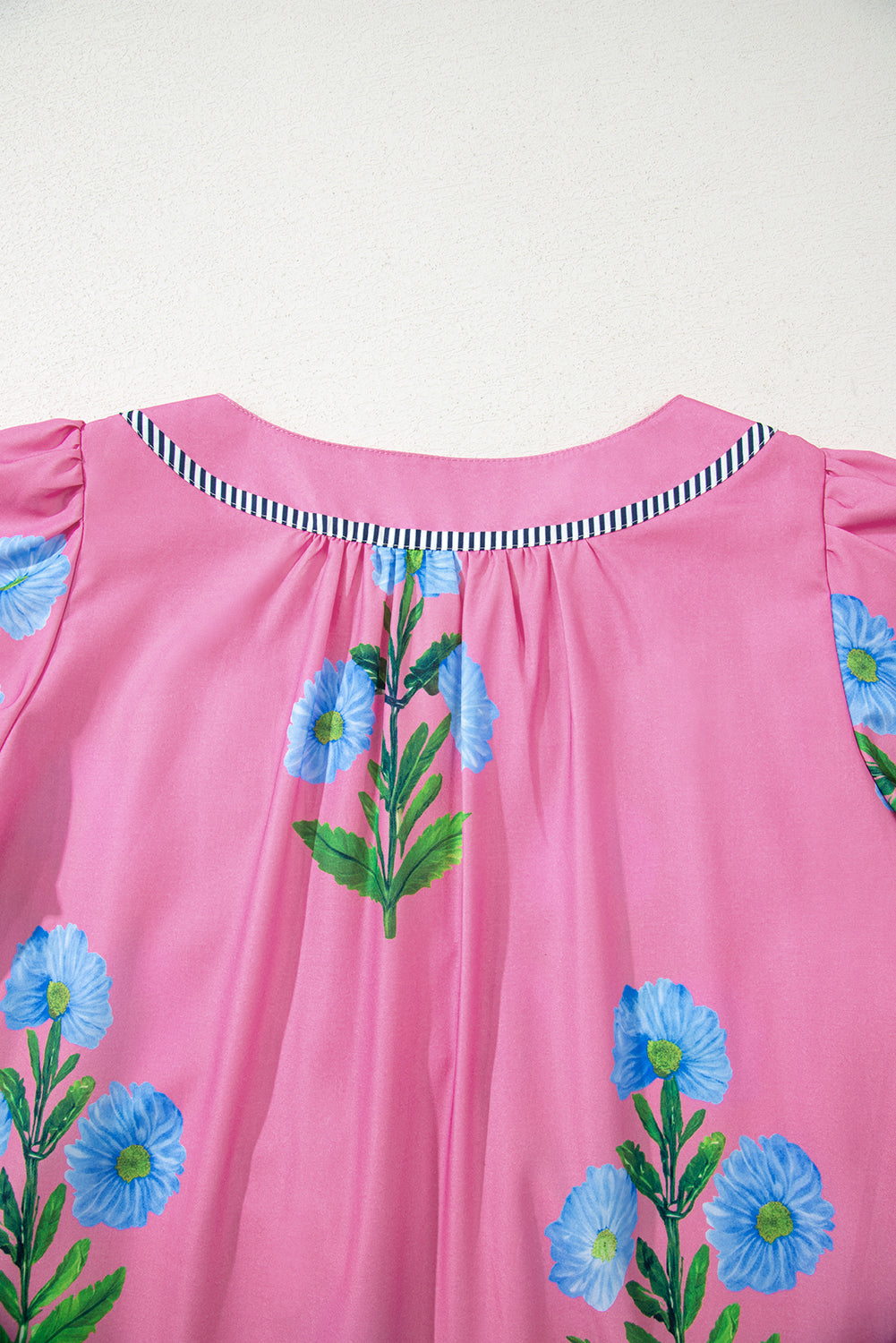 Floral Short Sleeve Split Neck Loose Mini Dress