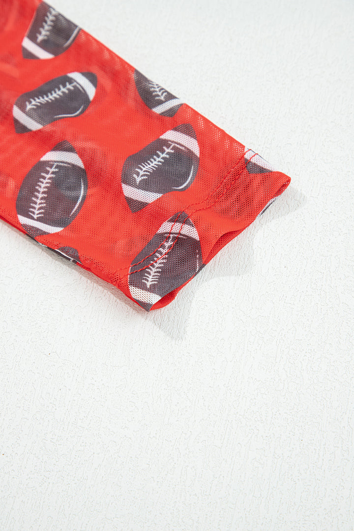 Game Day football Mesh Sheer Long Sleeve Top