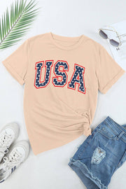 Khaki 4th Of July Starry USA Letter Graphic T Shirt -