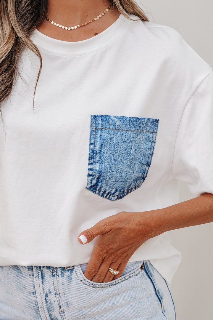 Color Block Chest Pocket Patched Casual Short Sleeve Top