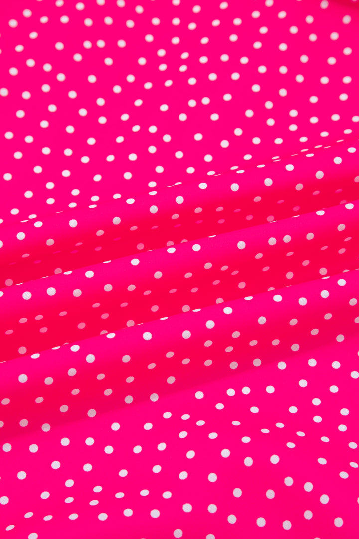 Rose Polka Dot Print Ruffled Smocked High Waist Plus Midi Dress