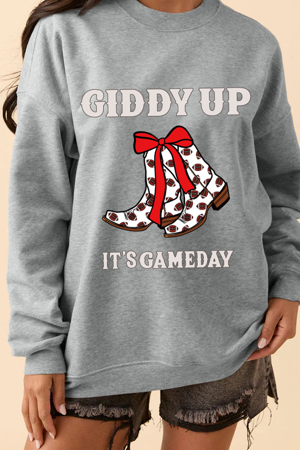 Gray GIDDY UP IT'S GAME DAY Boots Graphic Sweatshirt