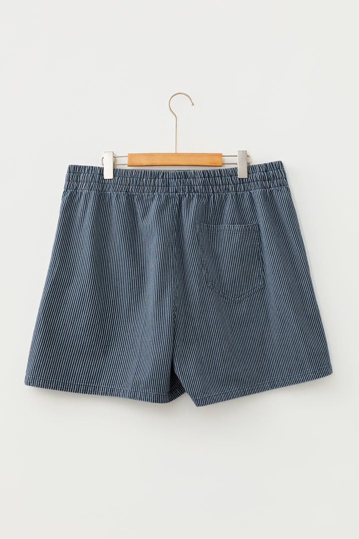 Stripe Plus Size Contrast Drawstring Elastic Waist Denim Shorts
