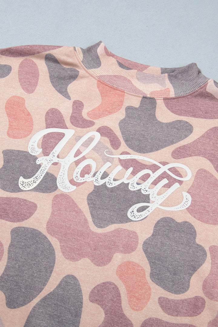 Multicolor Camo Print Howdy Western Style Pullover Sweatshirt