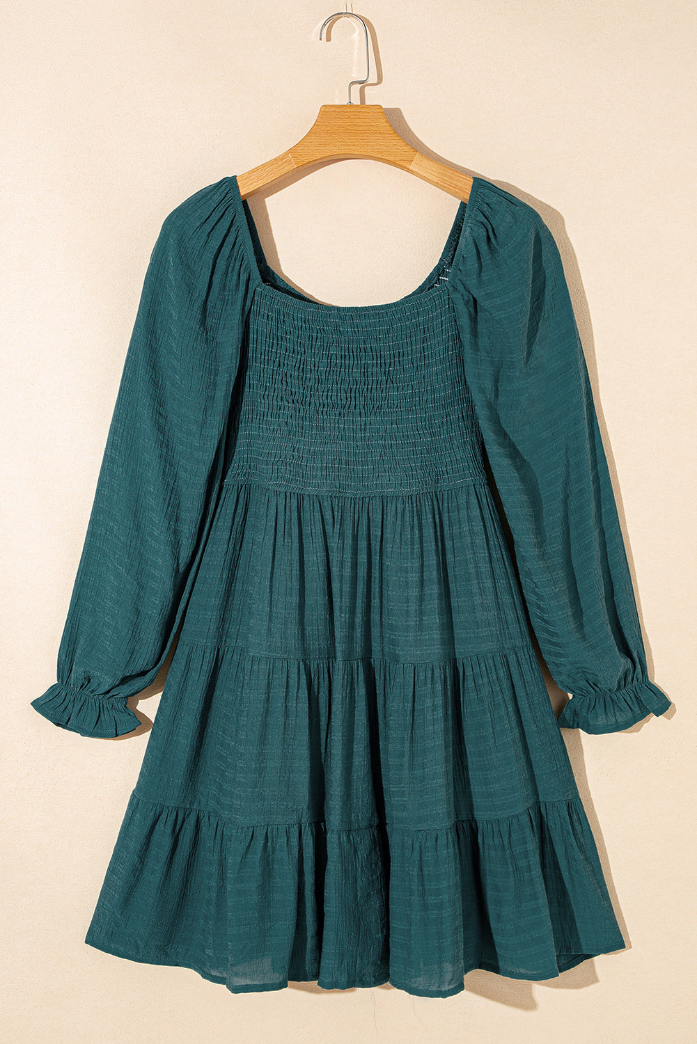 Bishop Sleeve Smocked Tiered Mini Dress