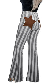 a woman in striped pants with a star on the side