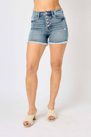 Judy Blue Full Size Button Fly Raw Hem Denim Shorts -