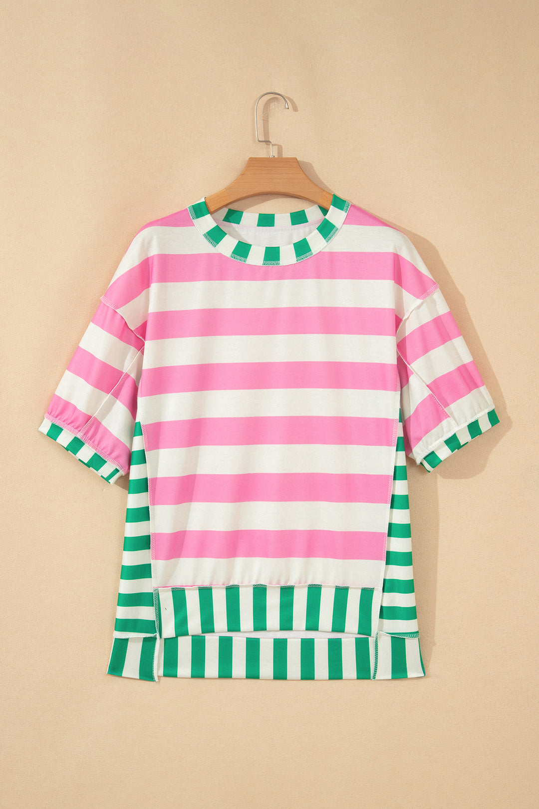 Stripe Exposed Seam Contrast Patchwork Oversized Top