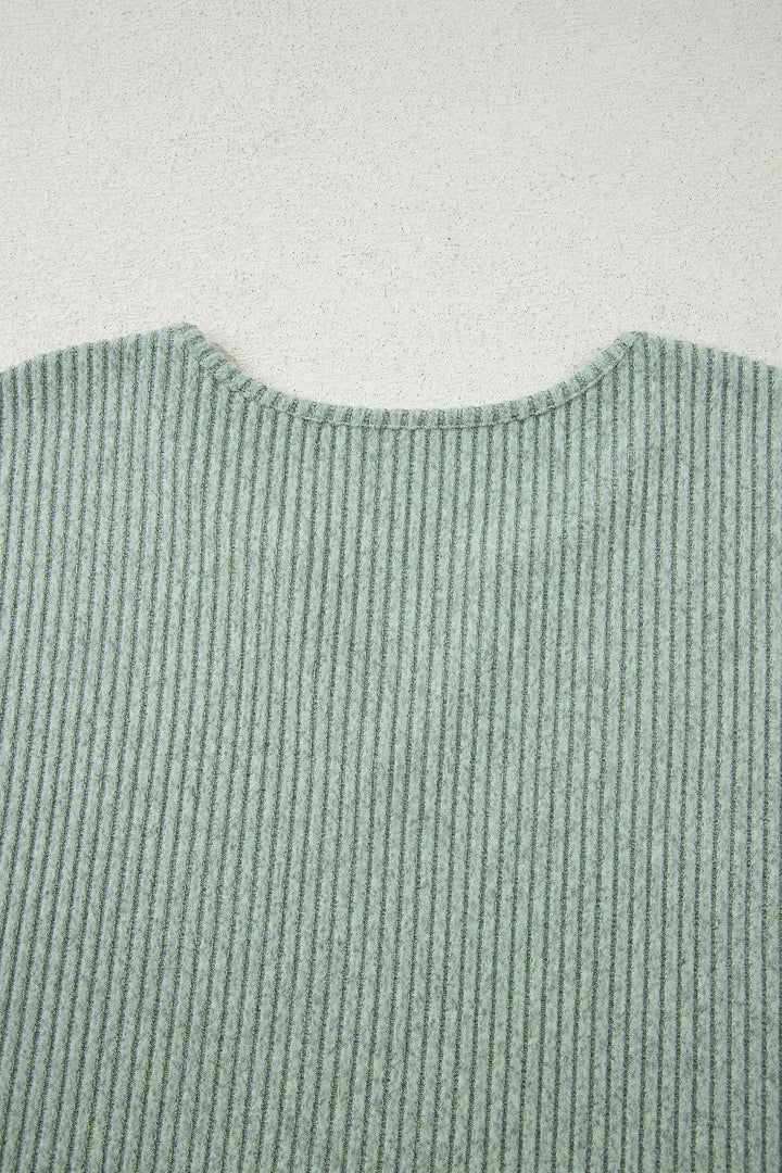 Ribbed Notched Neck Knit Long Sleeve Leggings Two Pieces Lounge Set