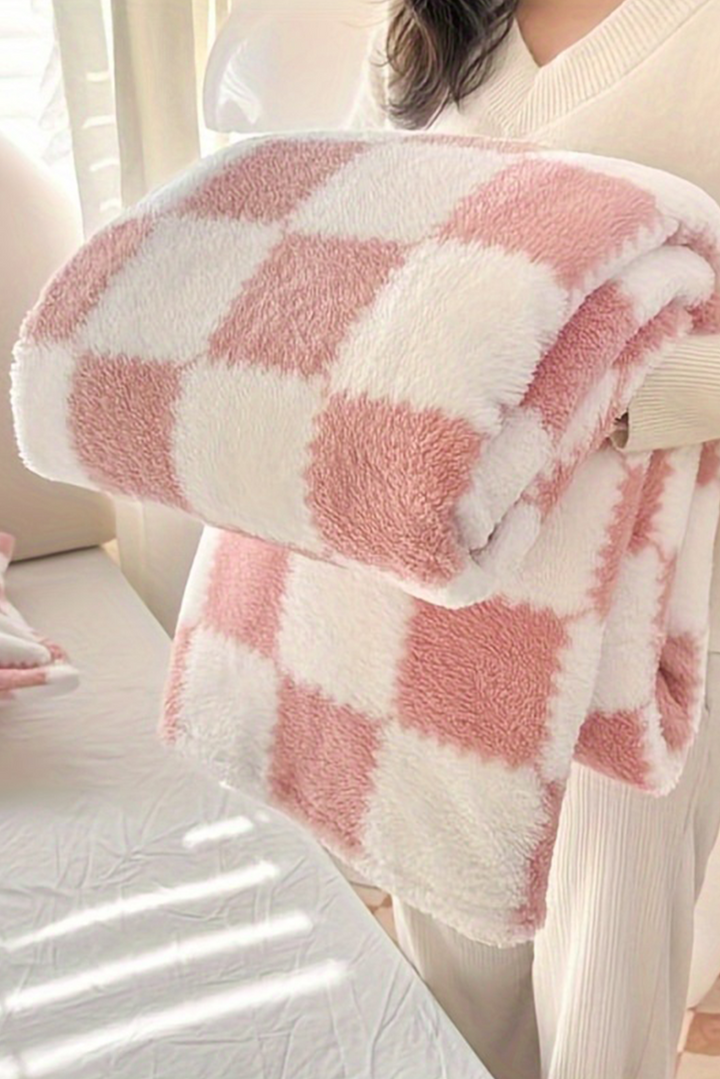 Checkered Fluffy Coral Fleece Blanket