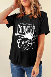 Black Country Music Crazy Graphic Crew Neck T Shirt -