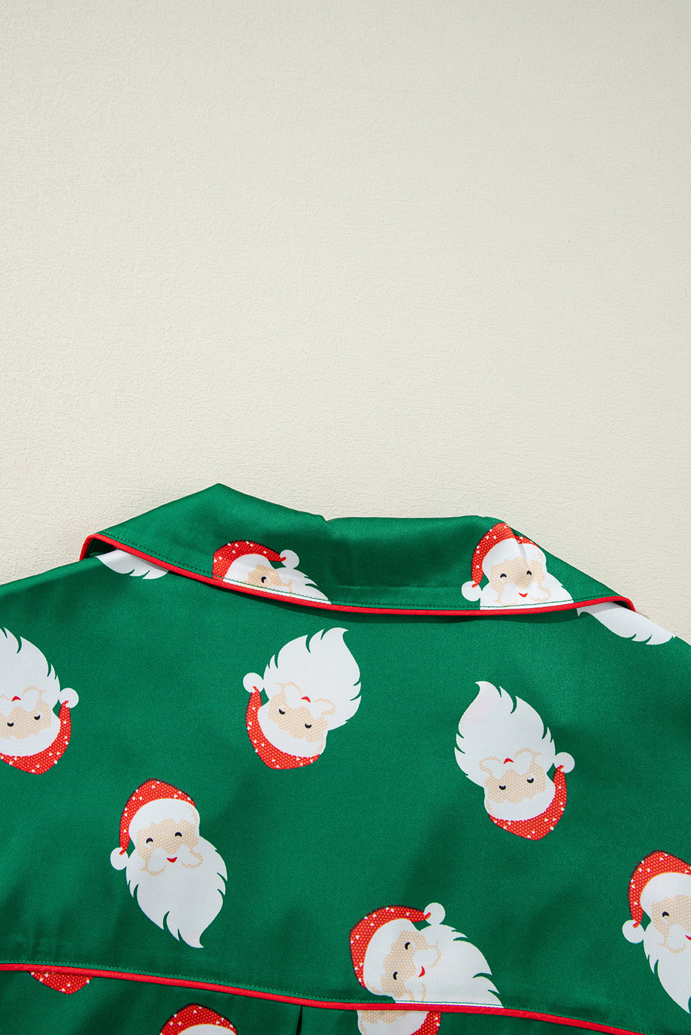 Green Christmas Santa Claus Print Satin Shirt and Shorts Set