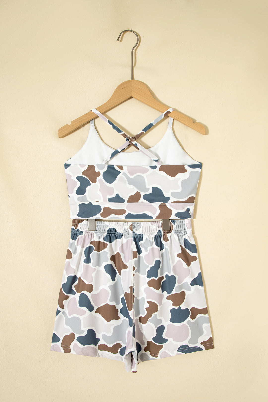 Multicolour Camouflage Printed Cropped Tank Athleisure 2pcs Short Set