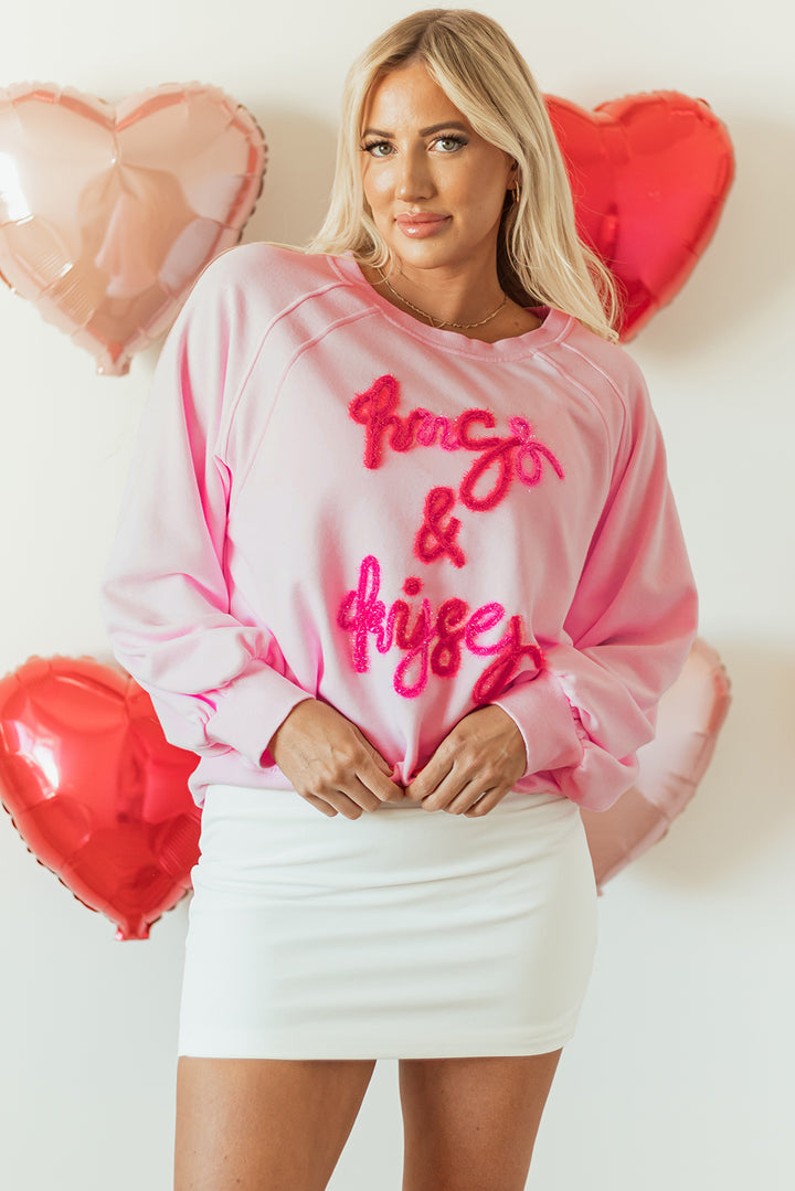 Pink Hugs and Kisses Pop Up Embroidered Raglan Sleeve Sweatshirt