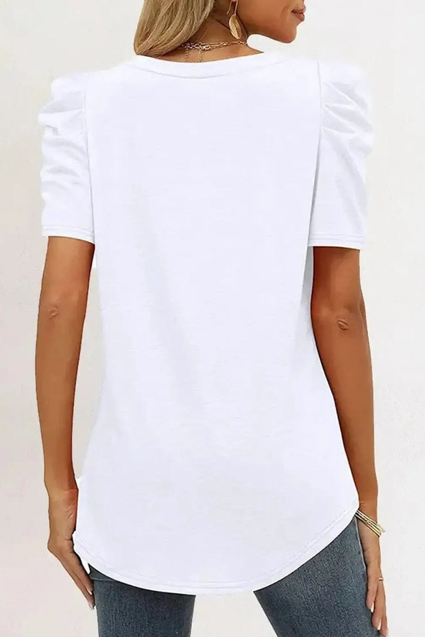 Puff Sleeve V-Neck T-Shirt -