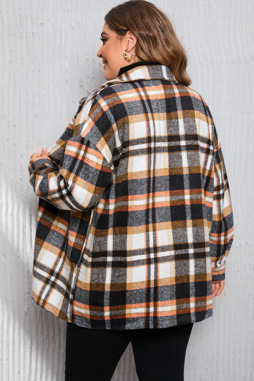 Geometric Plaid Print Pocketed Shacket