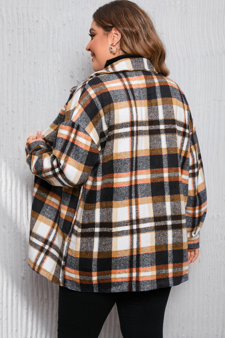 Geometric Plaid Print Pocketed Shacket