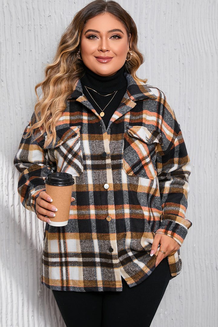 Geometric Plaid Print Pocketed Shacket
