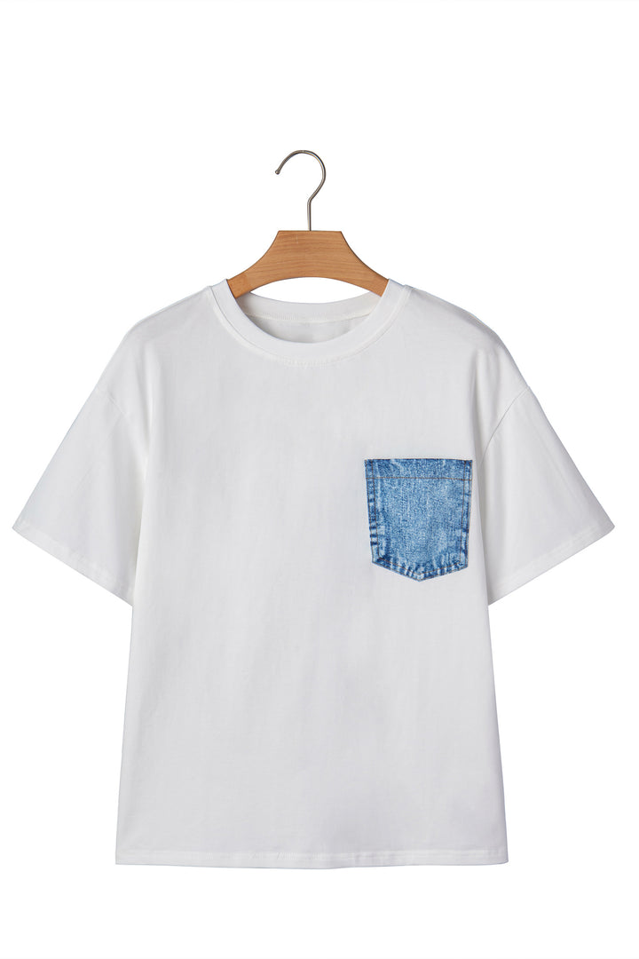 Color Block Chest Pocket Patched Casual Short Sleeve Top