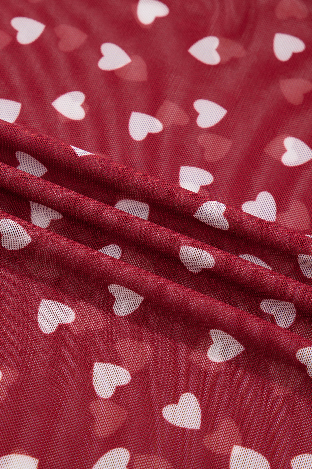 Racing Red Allover Heart Print Mesh Short Sleeve Top