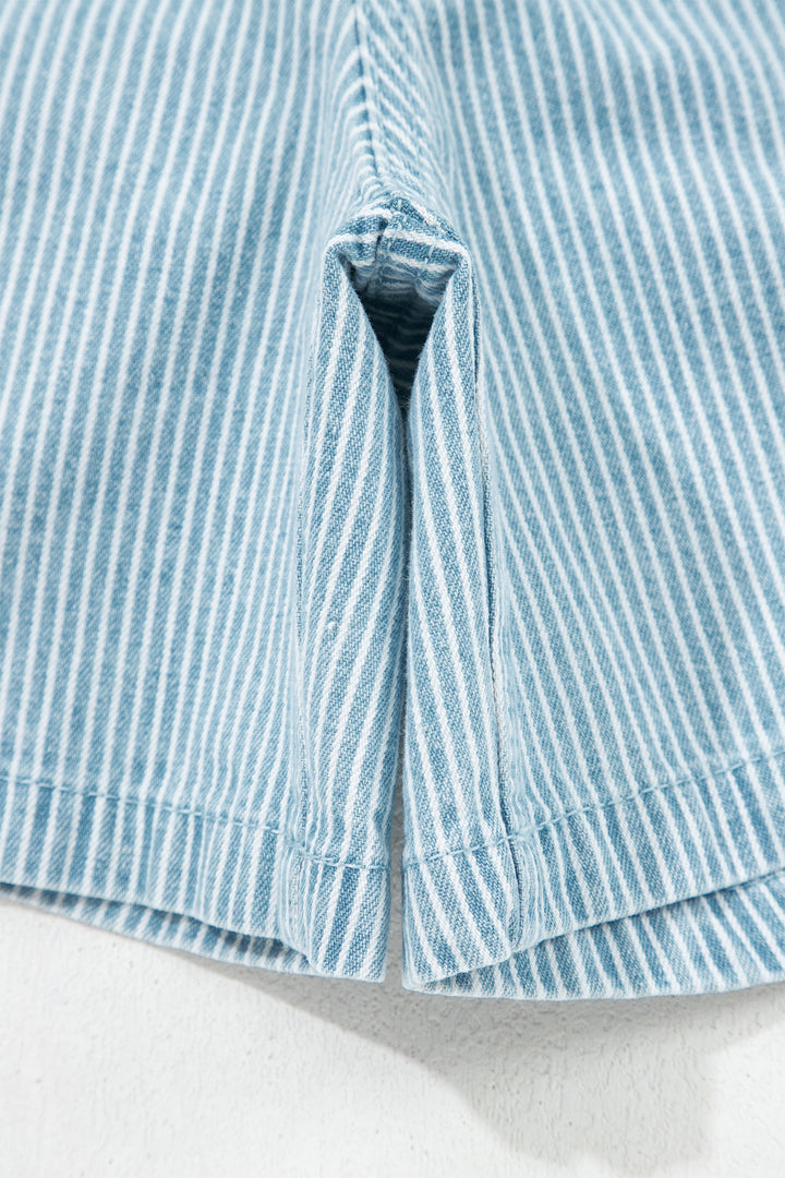 Stripe Plus Size Contrast Drawstring Elastic Waist Denim Shorts