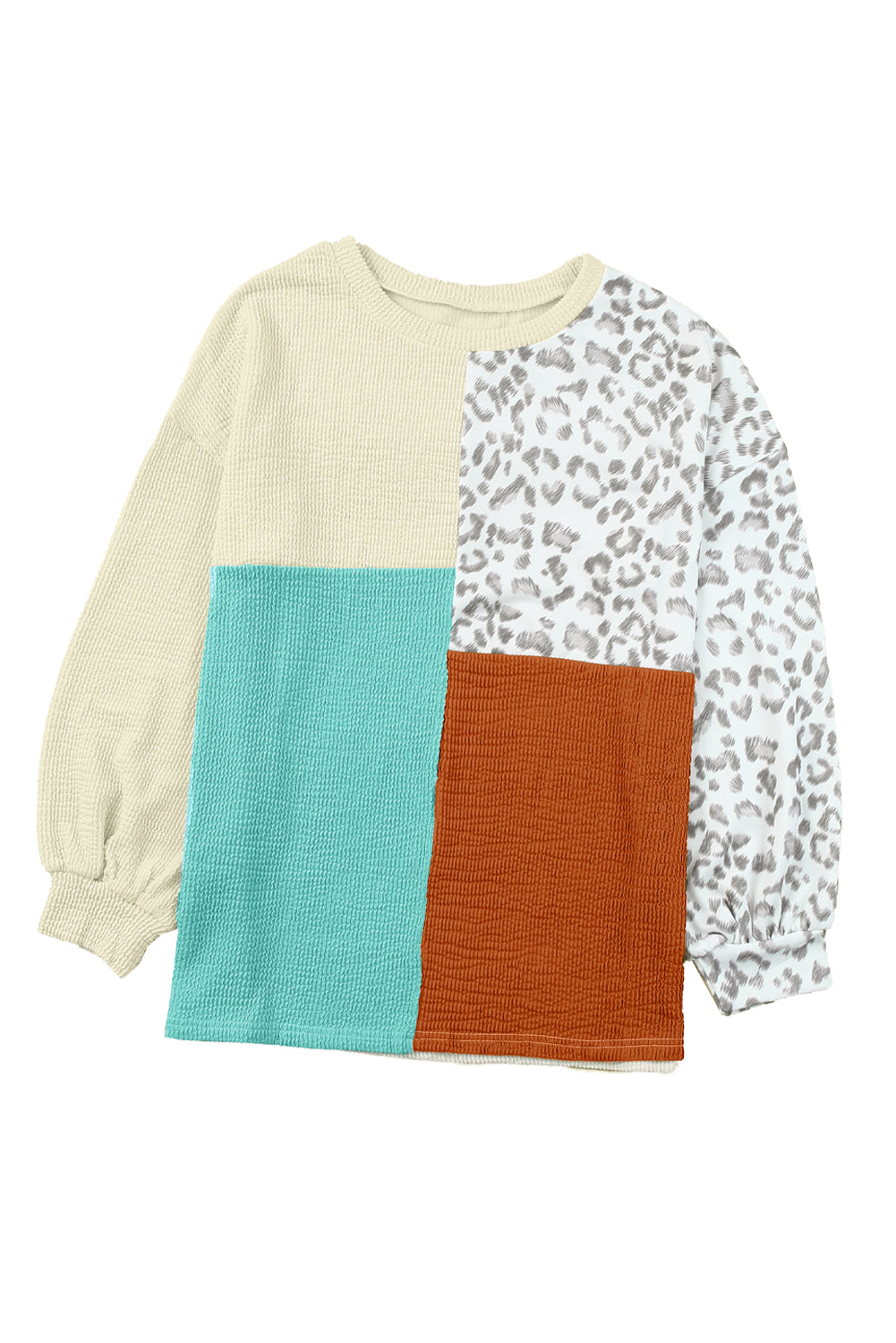 shop Leopard Patchwork Color Block Ribbed Long Sleeve Top – Faith