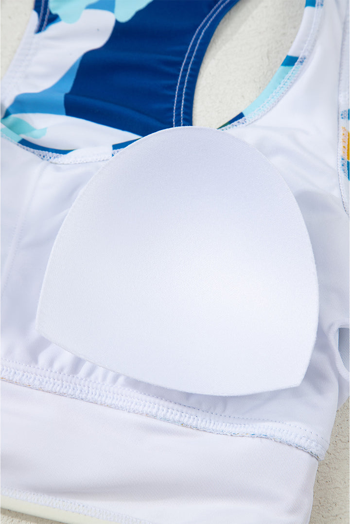 Green Floral Print Racerback Cutout High Waist 2pcs Bikini