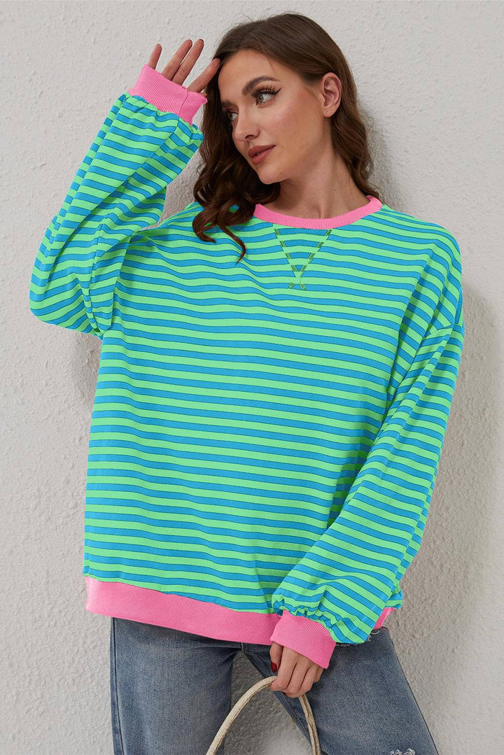 Stripe Oversized Contrast Trim Pullover Sweatshirt