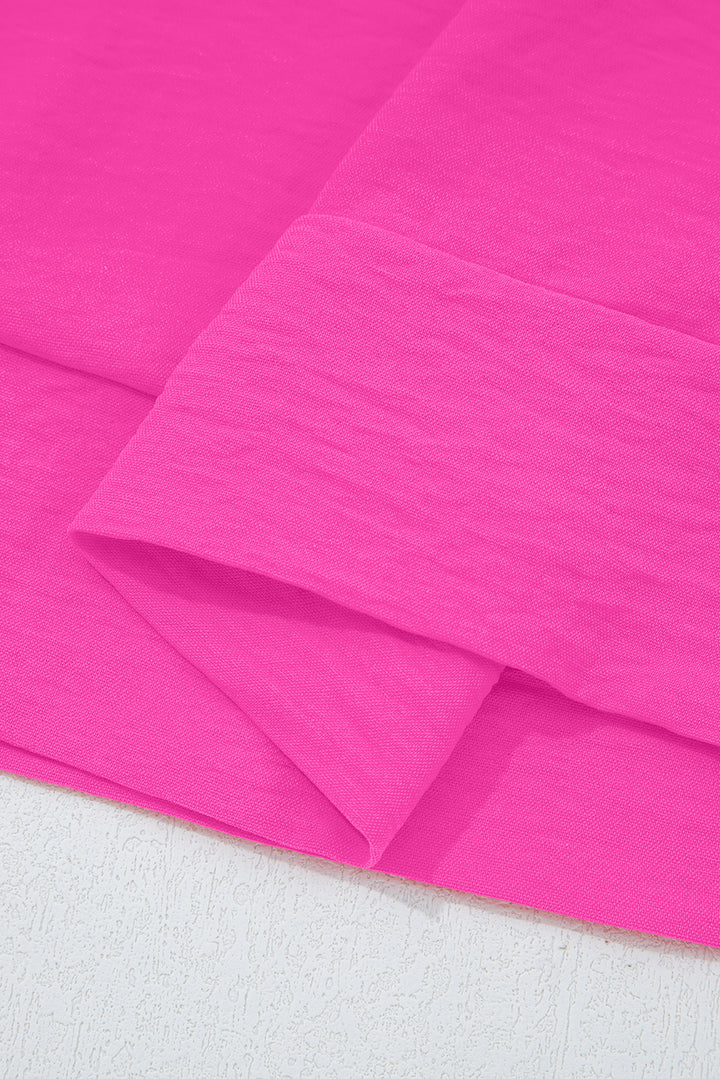 Frilled V Neckline Bracelet Sleeve Crinkled Blouse