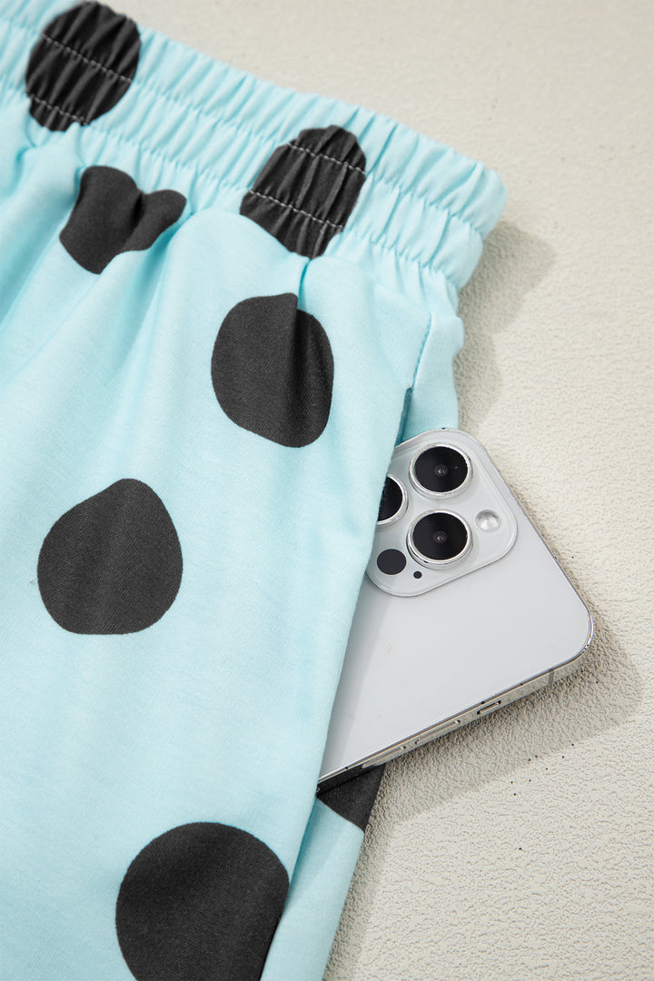 Polka Dot Short Sleeve Top Casual Skort 2pcs Outfit