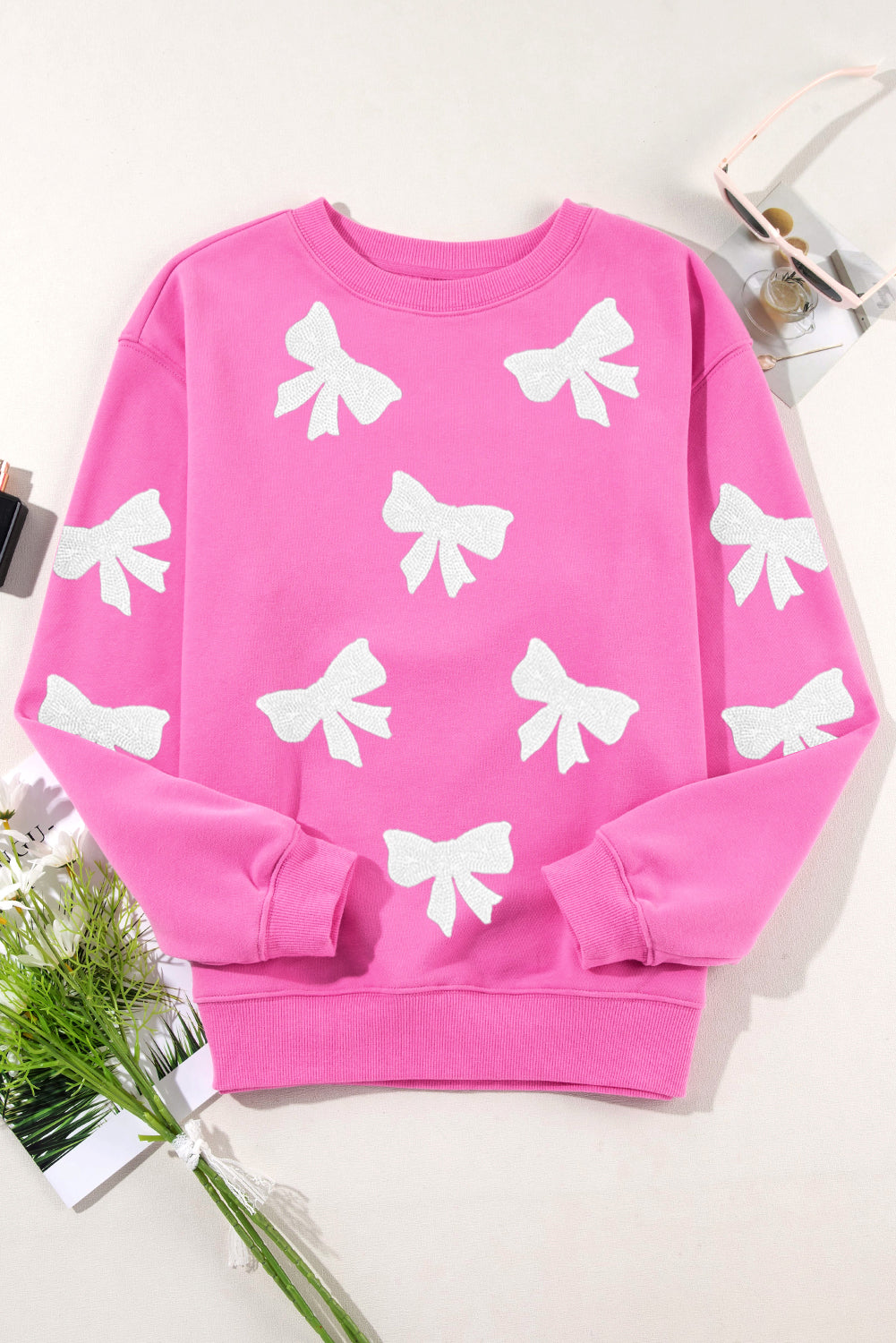 Bonbon Bowknot Graphic Drop Shoulder Pullover Sweatshirt