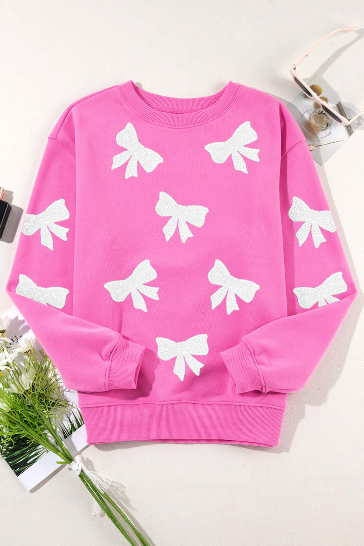 Bonbon Bowknot Graphic Drop Shoulder Pullover Sweatshirt