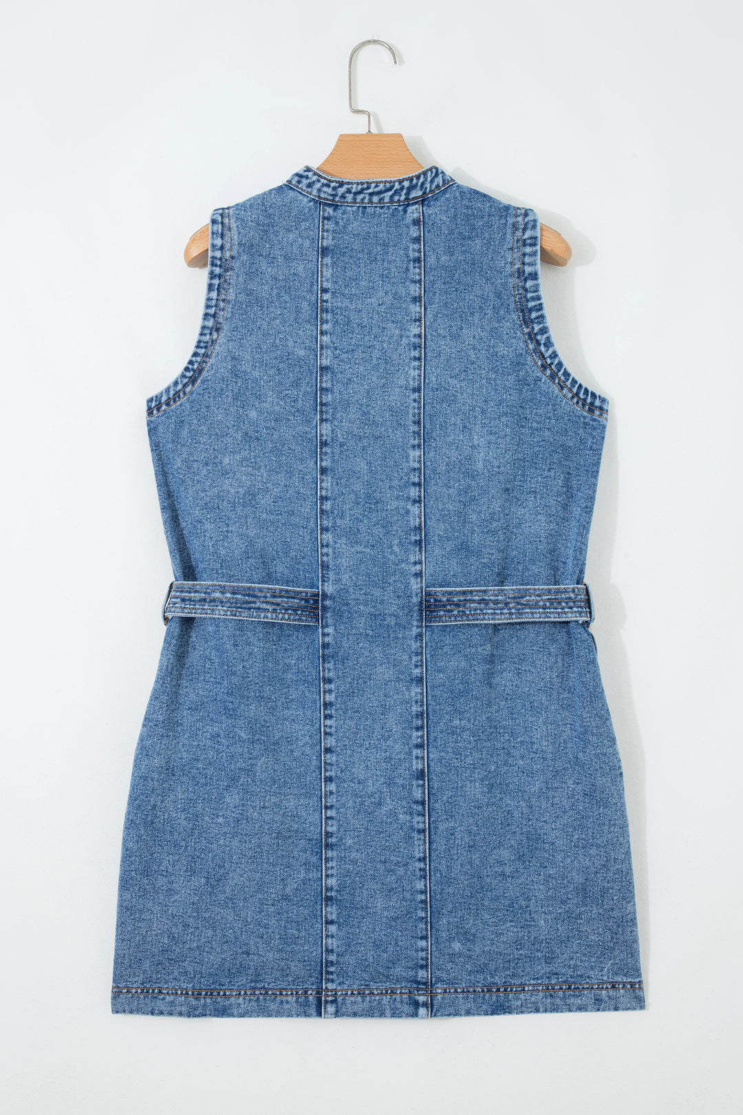 Myosotis Western Belt Button Down Sleeveless Denim Short Dress