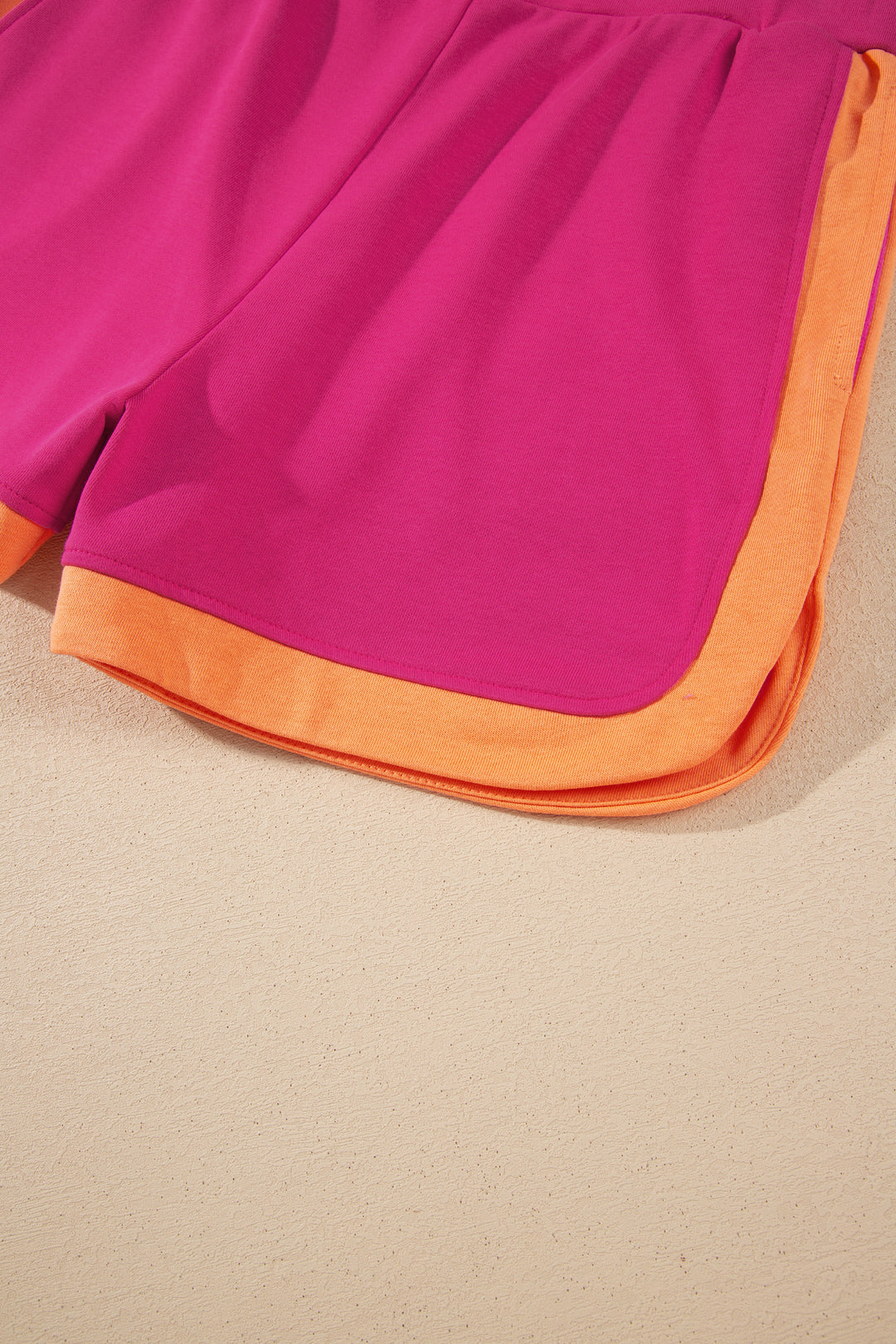 Color Block Accent Half Zip Top Athleisure Shorts Set