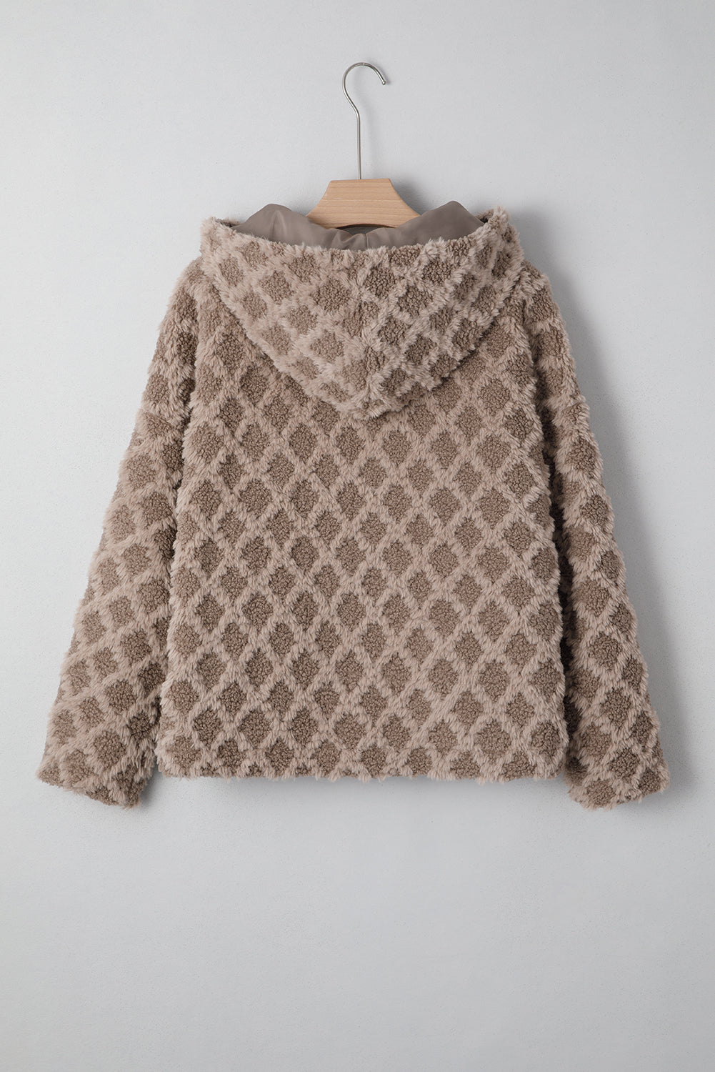 Chestnut Sherpa Rhombus Zip Up Side Pocket Hooded Jacket