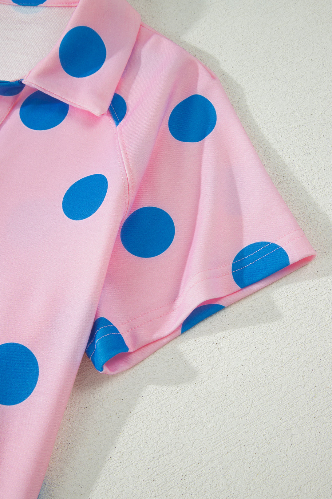 Polka Dot Print V Neck Tee Short Set