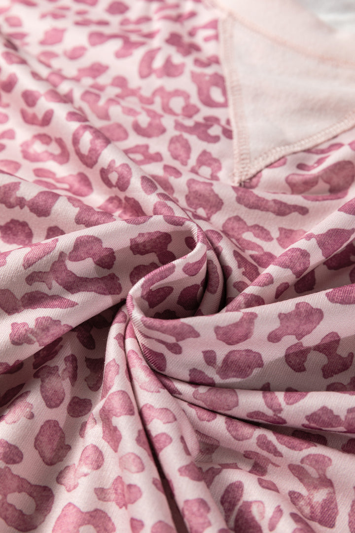 Leopard Print Patchwork Crew Neck Sweatshirt