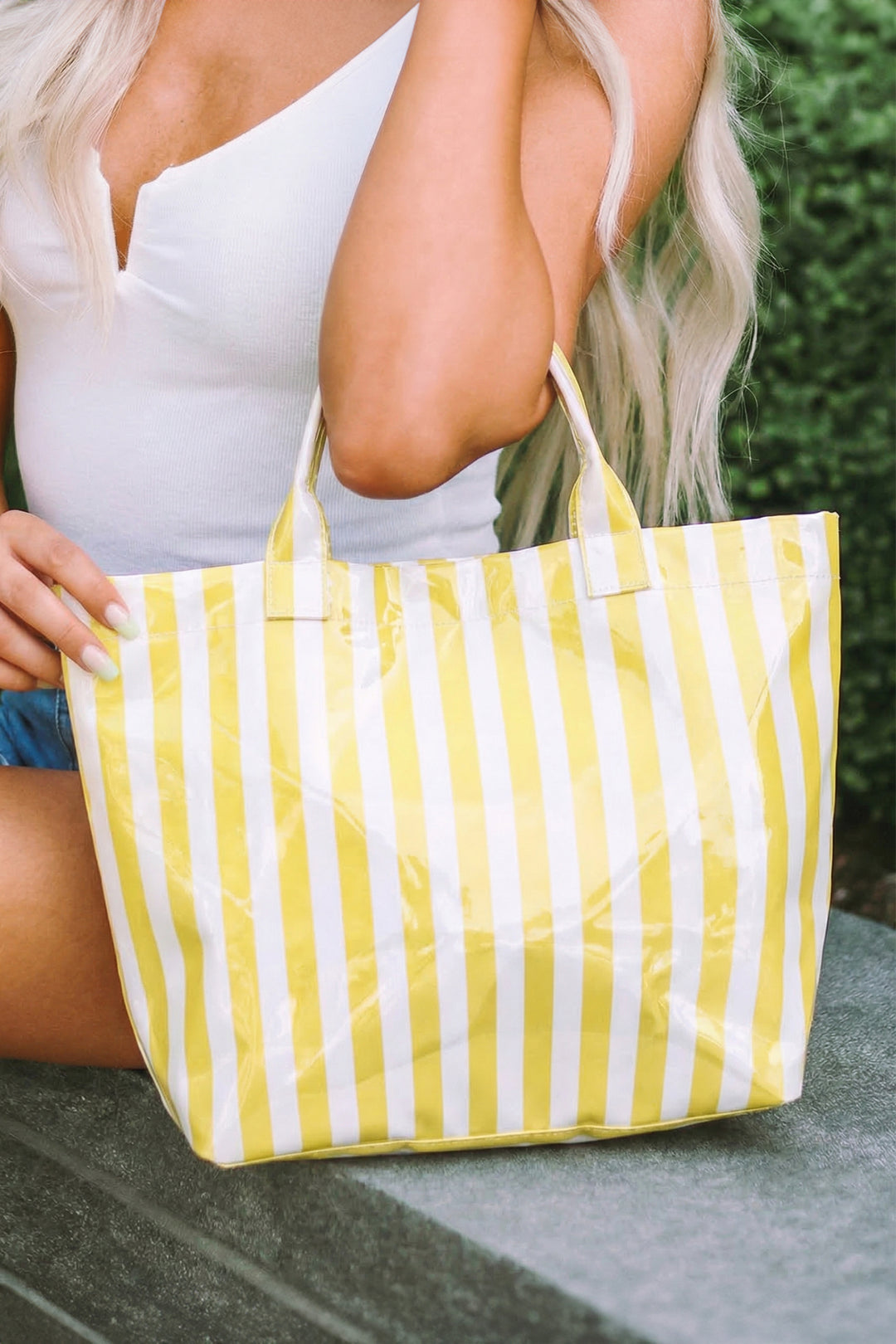 Glossy Striped Vinyl Large Tote Bag