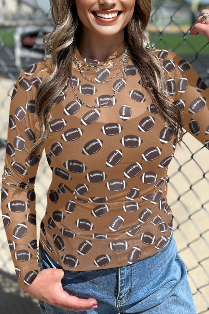 Game Day football Mesh Sheer Long Sleeve Top