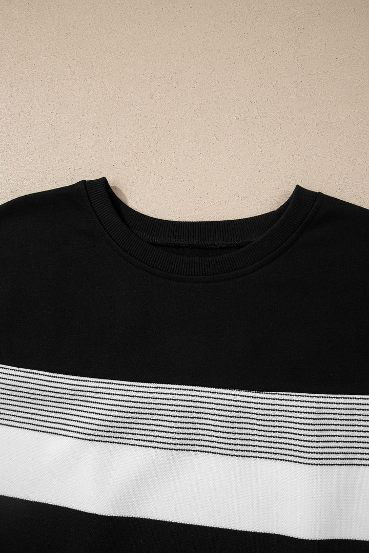 Stripe Mixed Print Crew Neck Cap Sleeve T Shirt