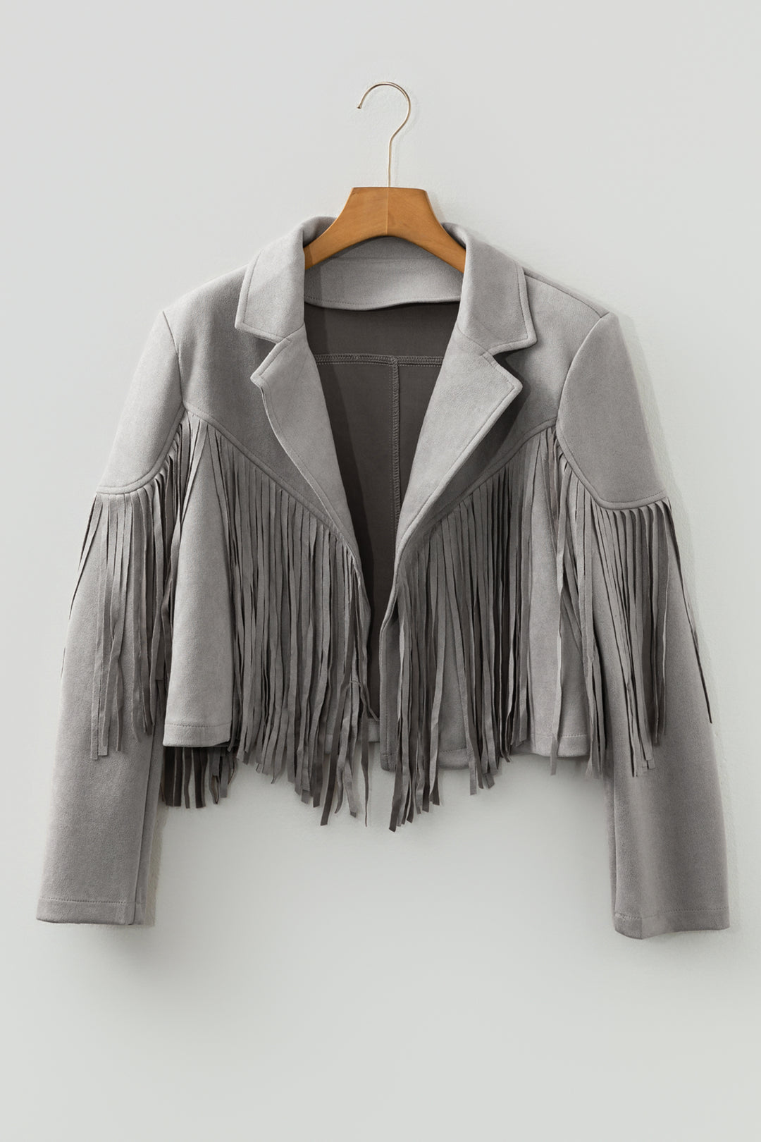 Cropped Fringe Faux Suede Jacket